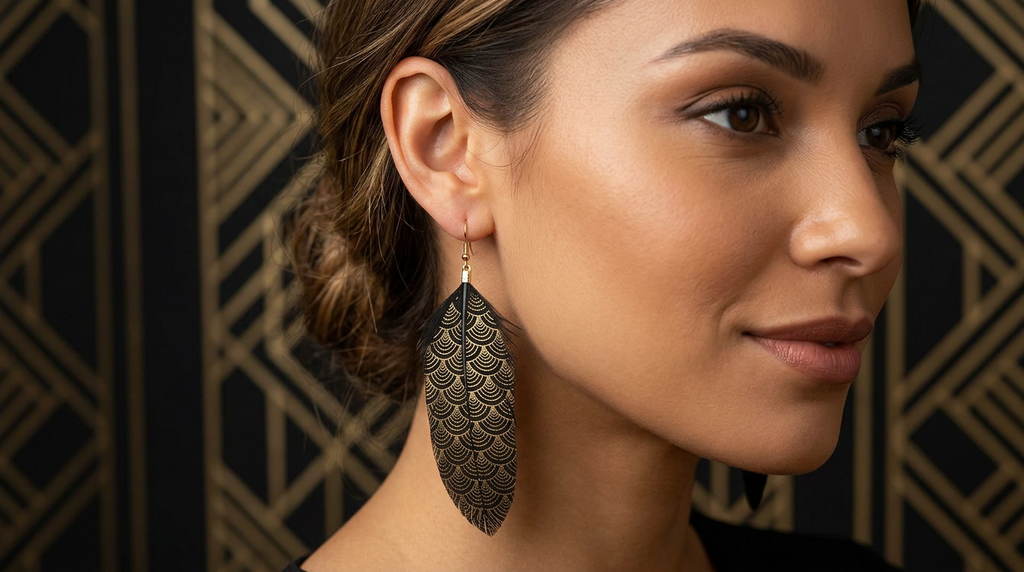 Black & Gold Feather Earrings