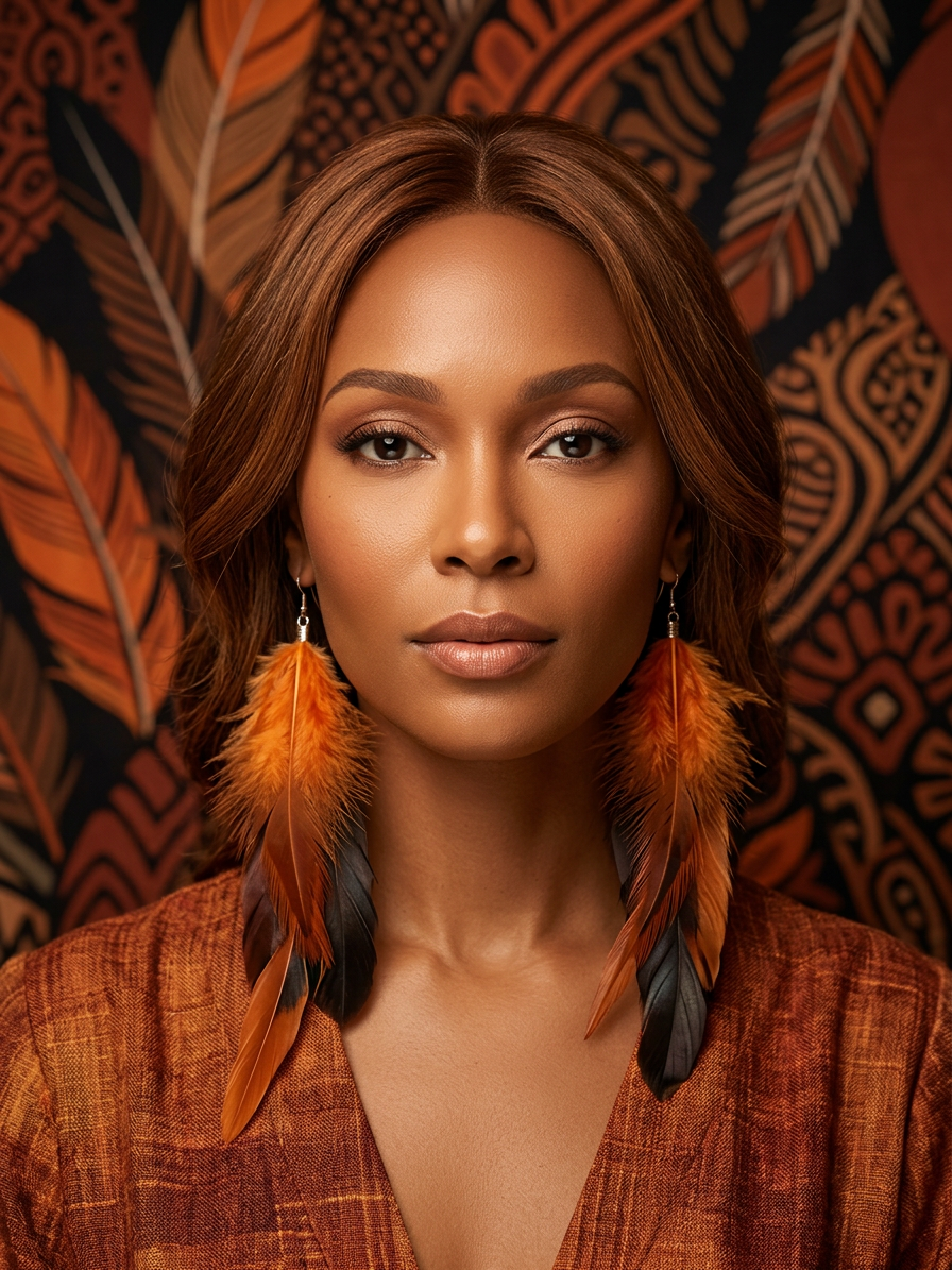 Large Orange & Black Feather Earrings
