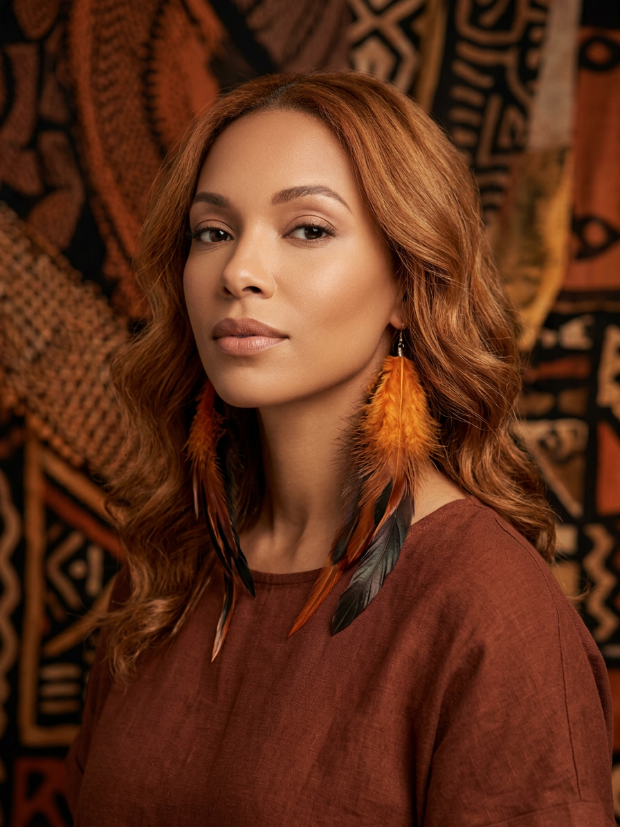 Large Orange & Black Feather Earrings