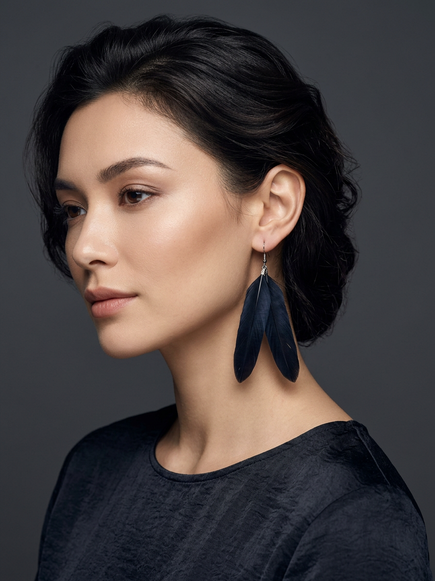 Double Black Feather Earrings