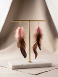 Pink & Brown Fluffy Feather Earrings
