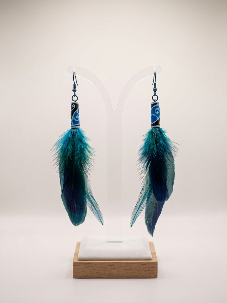 Blue Feather Earrings (Koiri)