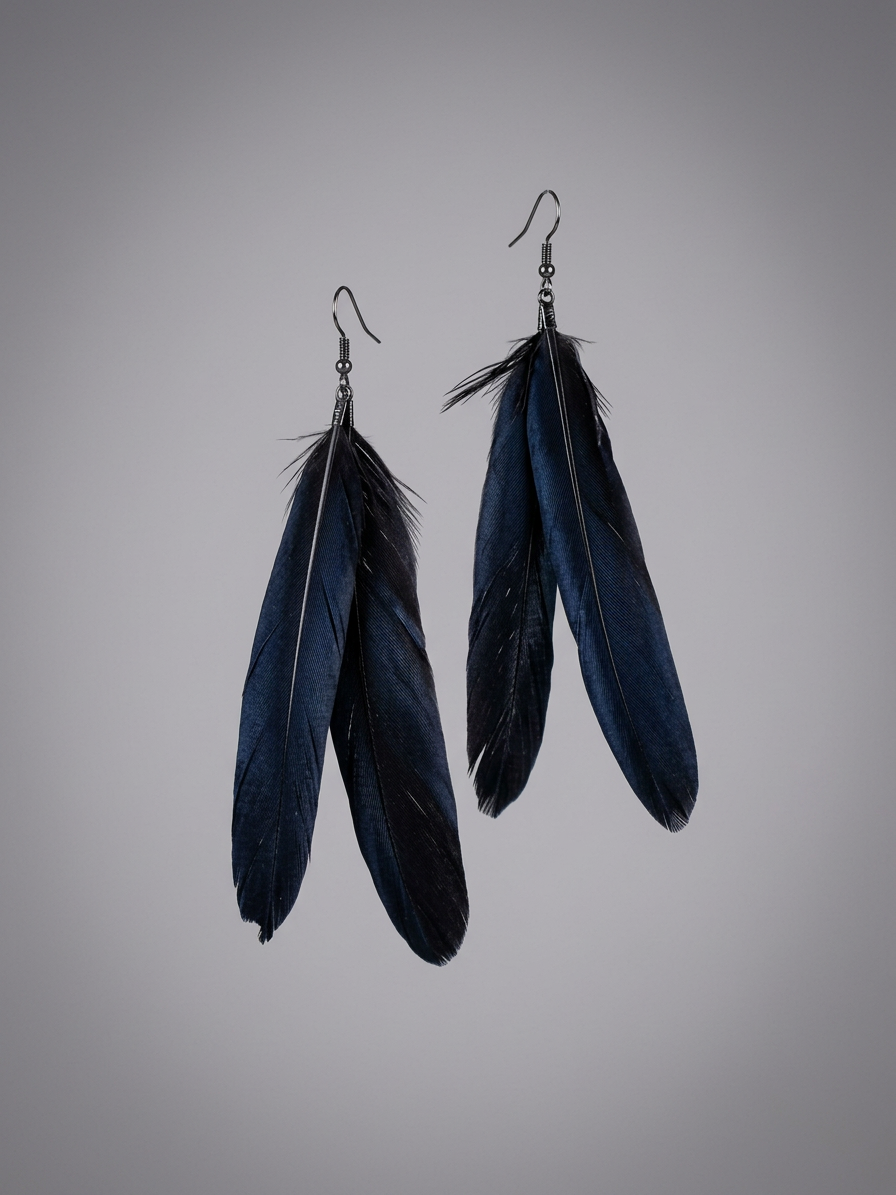 Double Black Feather Earrings