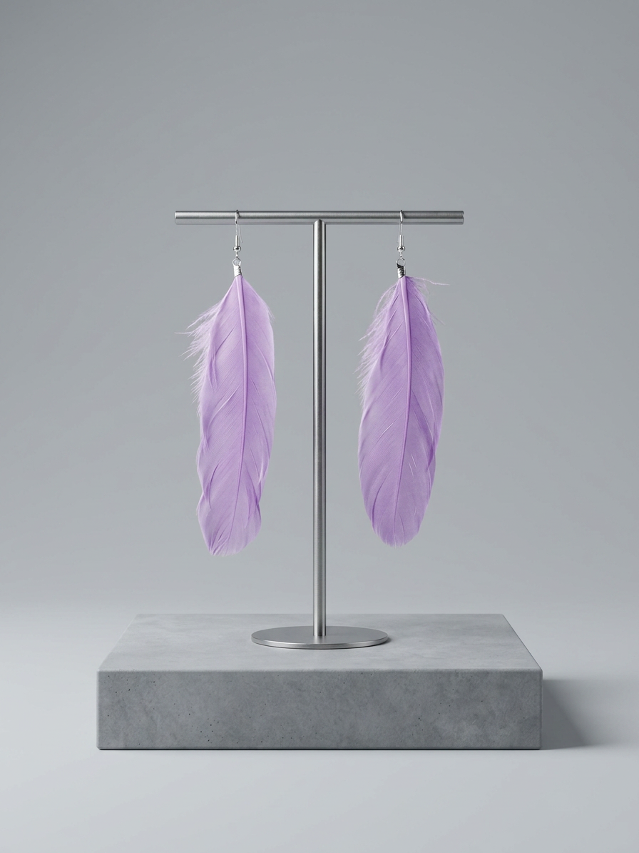 Large Purple Feather Earrings