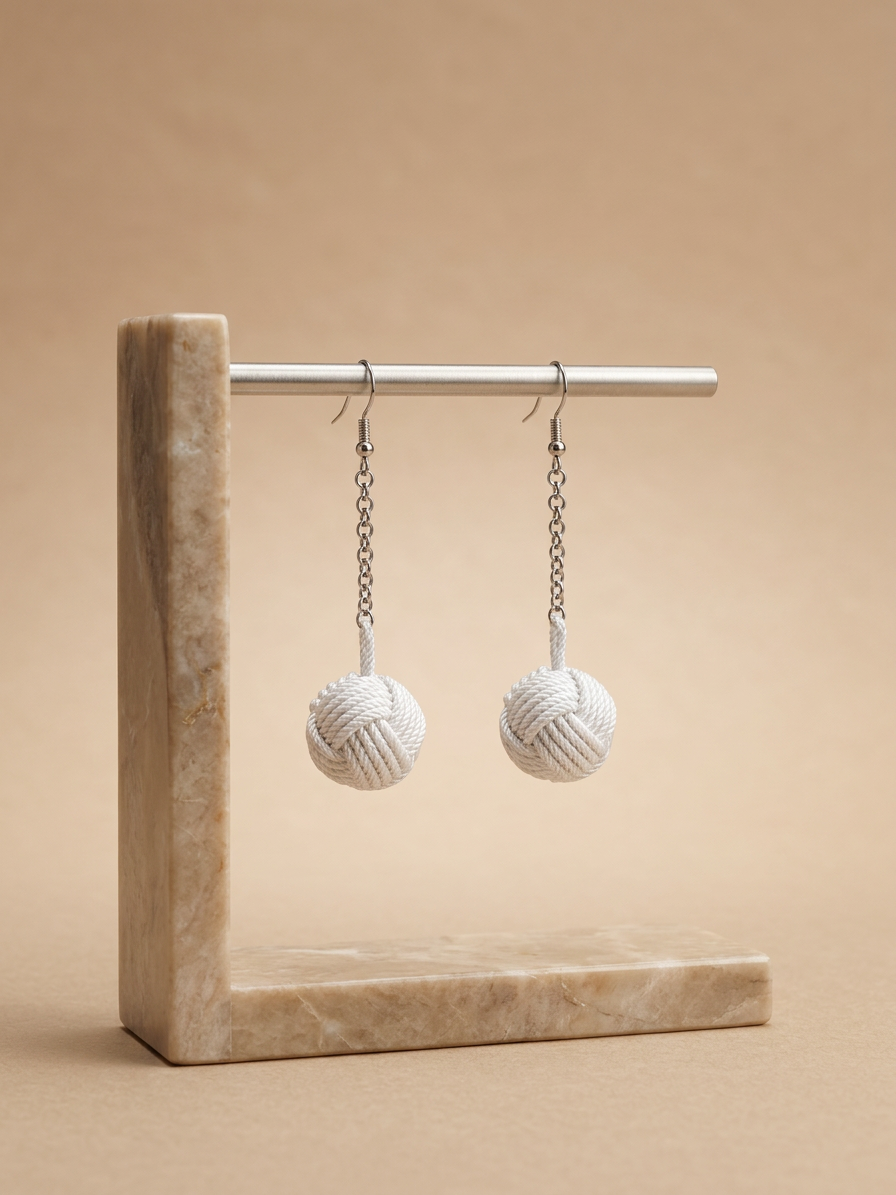 White Monkeyfist Poi Earrings