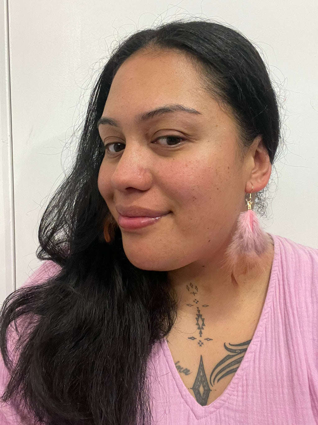 Pink & Brown Fluffy Feather Earrings