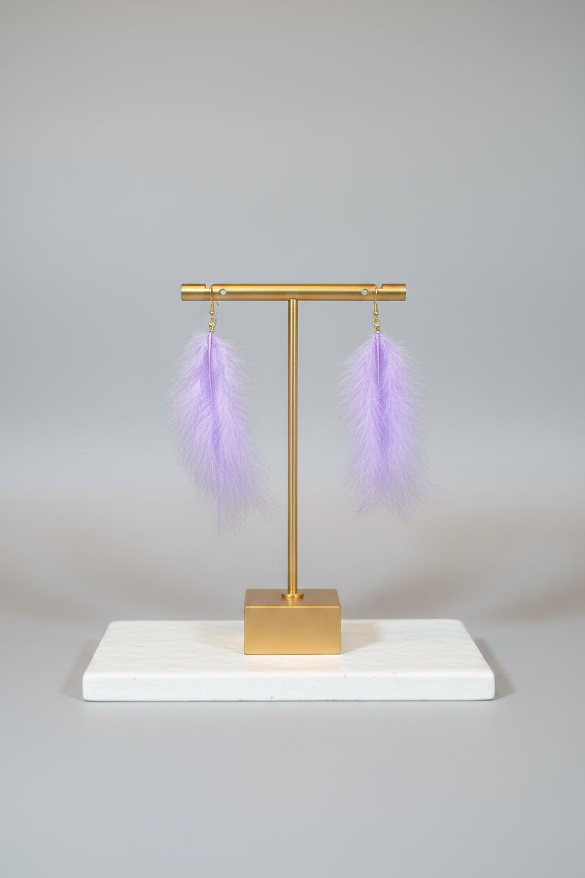 Purple Fluffy Feather Earrings (Waipuna-ā-Rangi)