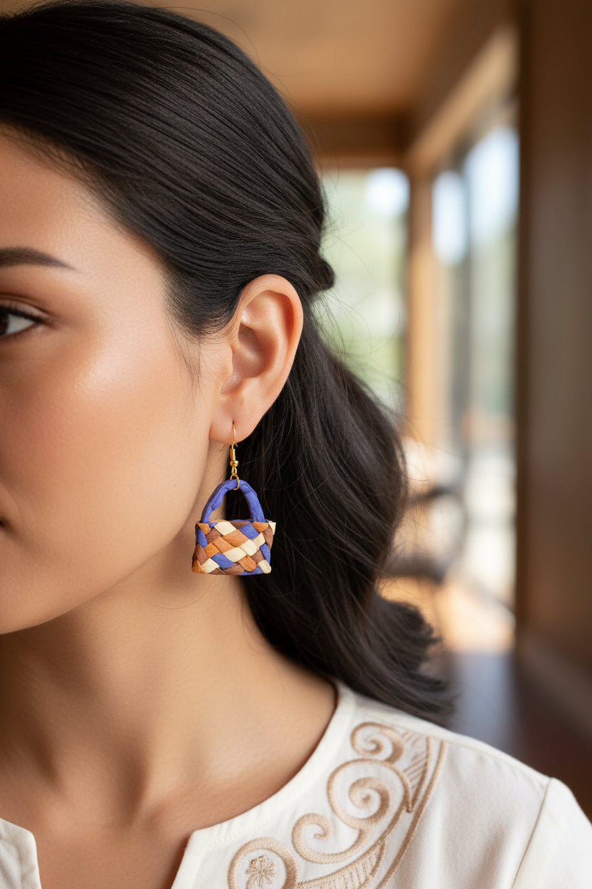 Brown, Beige & Blue Kete Earrings