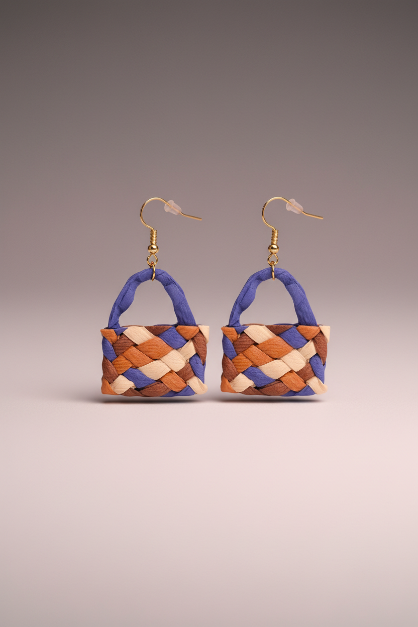 Brown, Beige & Blue Kete Earrings