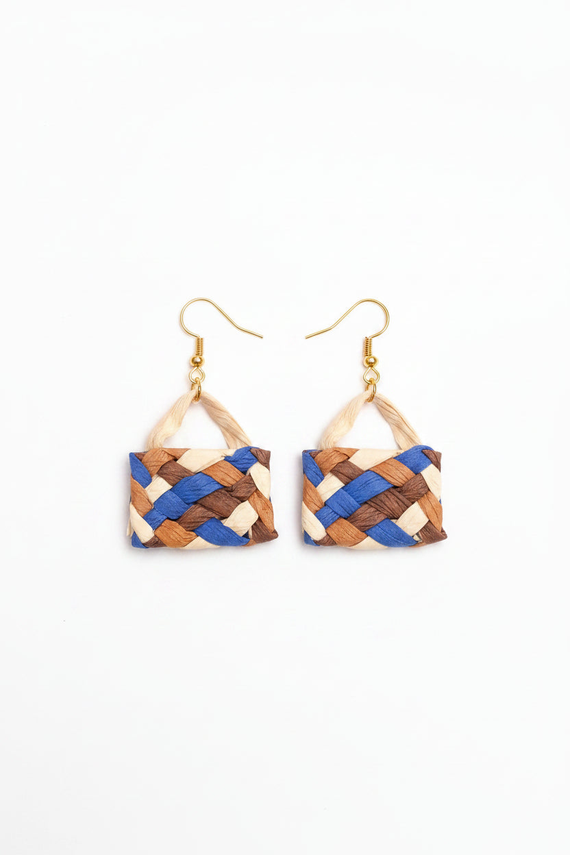 Brown, Beige & Blue Kete Earrings