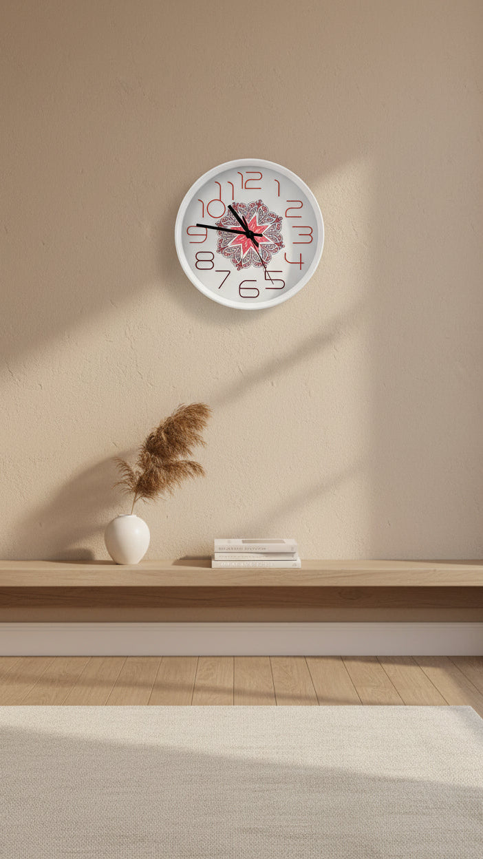 Red Karaka (Clock) with Kōwhaiwhai mandala 25 cm