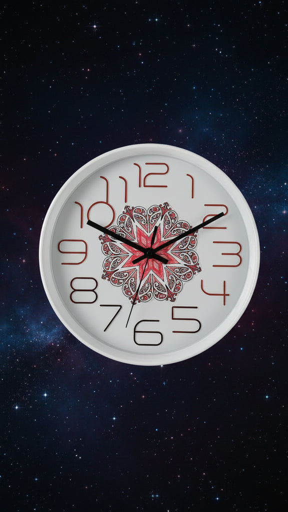 Red Karaka (Clock) with Kōwhaiwhai mandala 25 cm