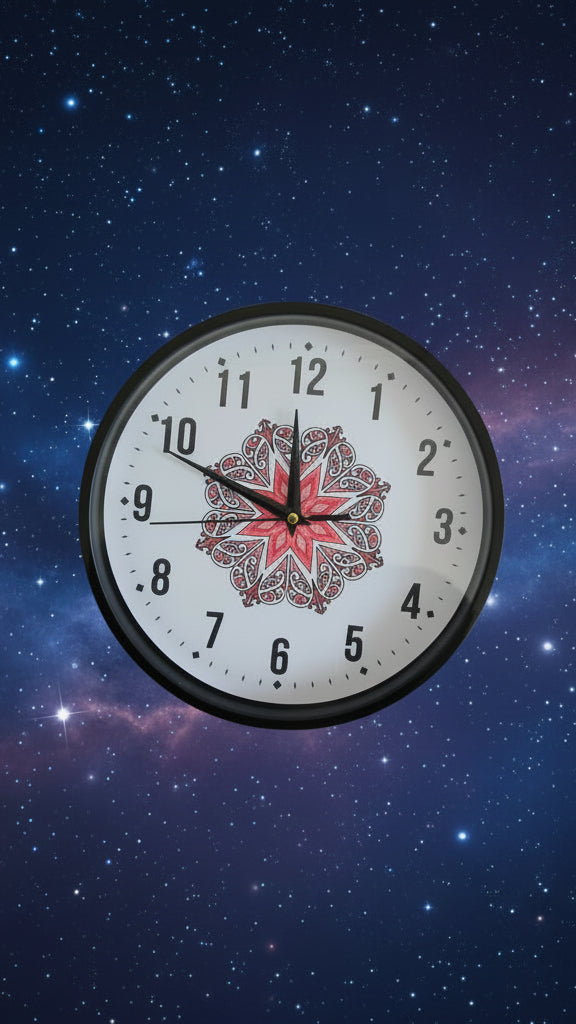 Red Karaka (clock) with Kōwhaiwhai mandala 20cm