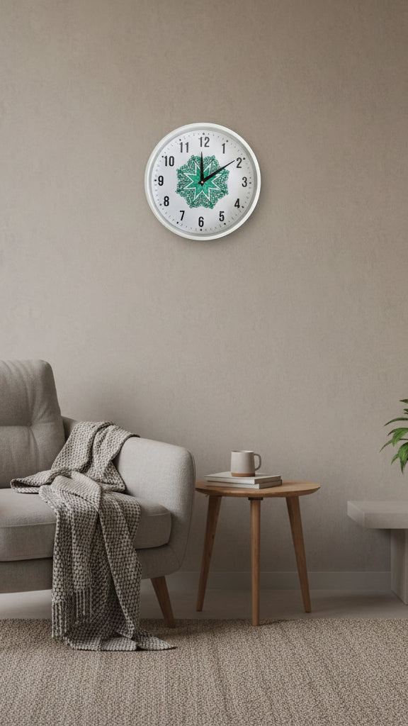 Green Karaka (clock) with Kōwhaiwhai mandala 20cm