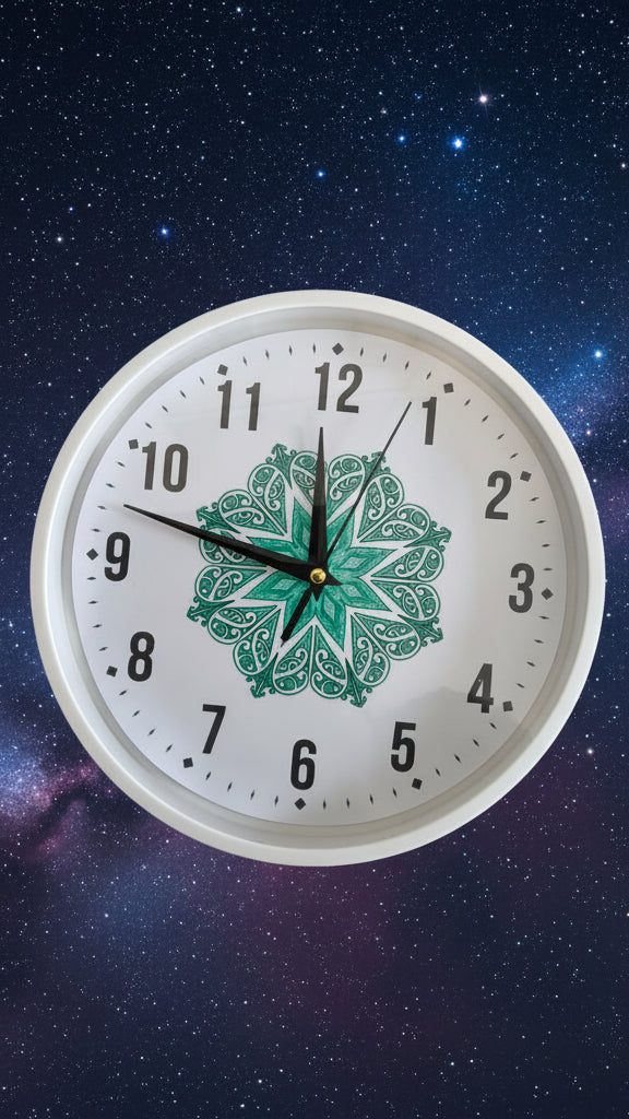 Green Karaka (clock) with Kōwhaiwhai mandala 20cm