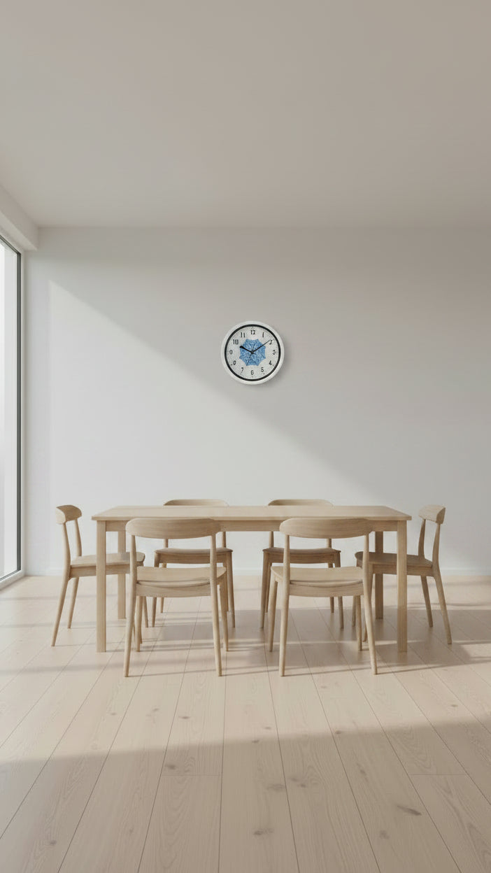 Wall clock with decorative face in a cardboard box labeled 'Wall Clock'.