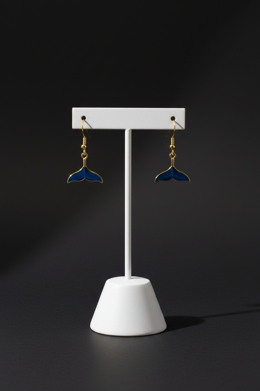 Gold whale tail with translucent blue