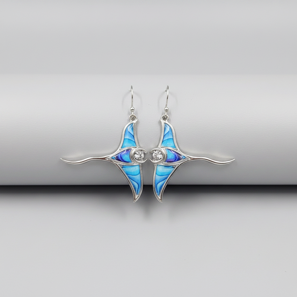 Whai Stingray Earrings – Pāua Print Māori-Inspired Jewellery
