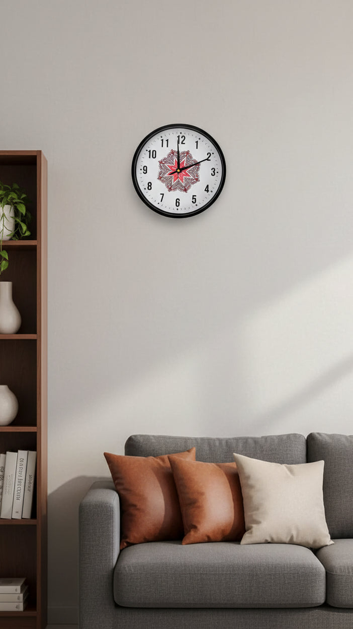 Red Karaka (clock) with Kōwhaiwhai mandala 20cm